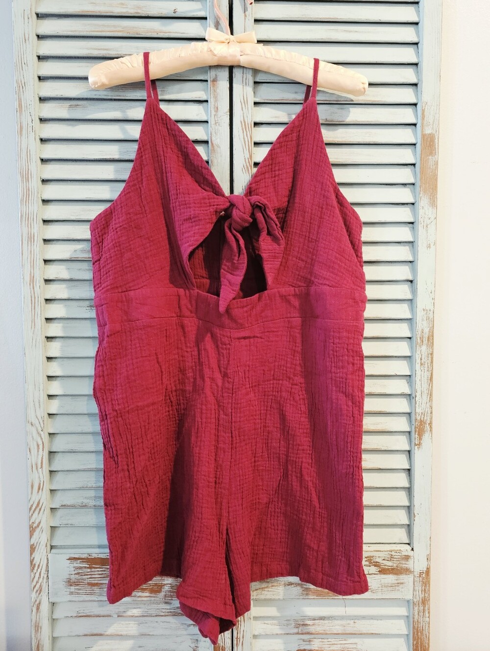 PatPat 100% Cotton Gauze Tie Front Romper L Berry Boho Free People Style Vacay - Picture 2 of 12